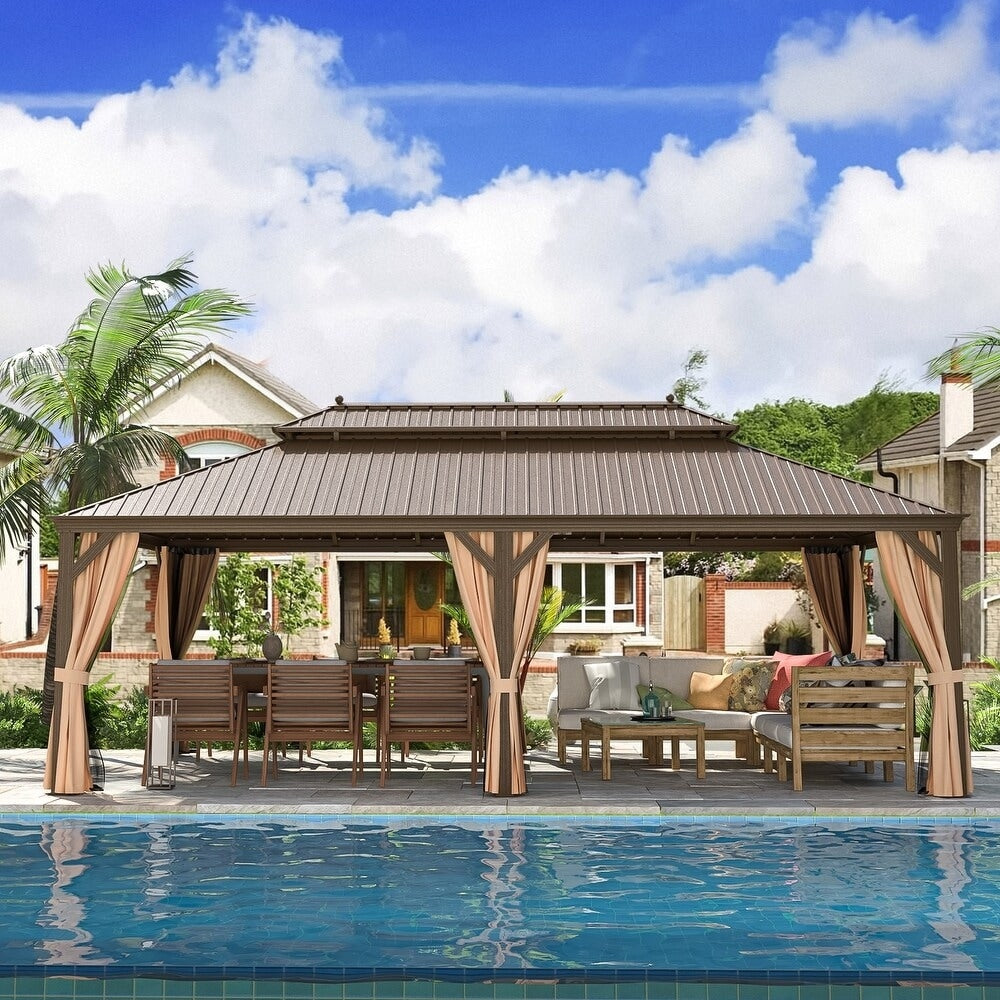 Outdoor Hardtop Gazebo with Galvanized Steel Double Roof & Aluminum Frame, Outdoor pergola with Premium Curtains and Nettings