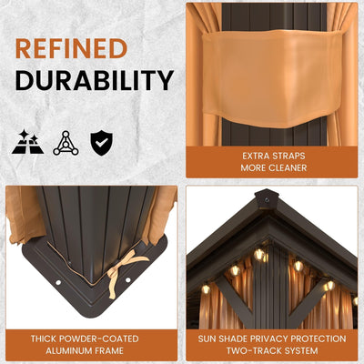 Outdoor Hardtop Gazebo with Galvanized Steel Double Roof & Aluminum Frame, Outdoor pergola with Premium Curtains and Nettings