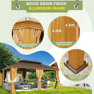 Outdoor Hardtop Gazebo with Galvanized Steel Double Roof & Aluminum Frame, Outdoor pergola with Premium Curtains and Nettings