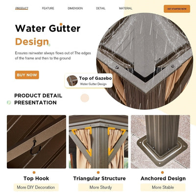 Outdoor Hardtop Gazebo with Galvanized Steel Double Roof & Aluminum Frame, Outdoor pergola with Premium Curtains and Nettings