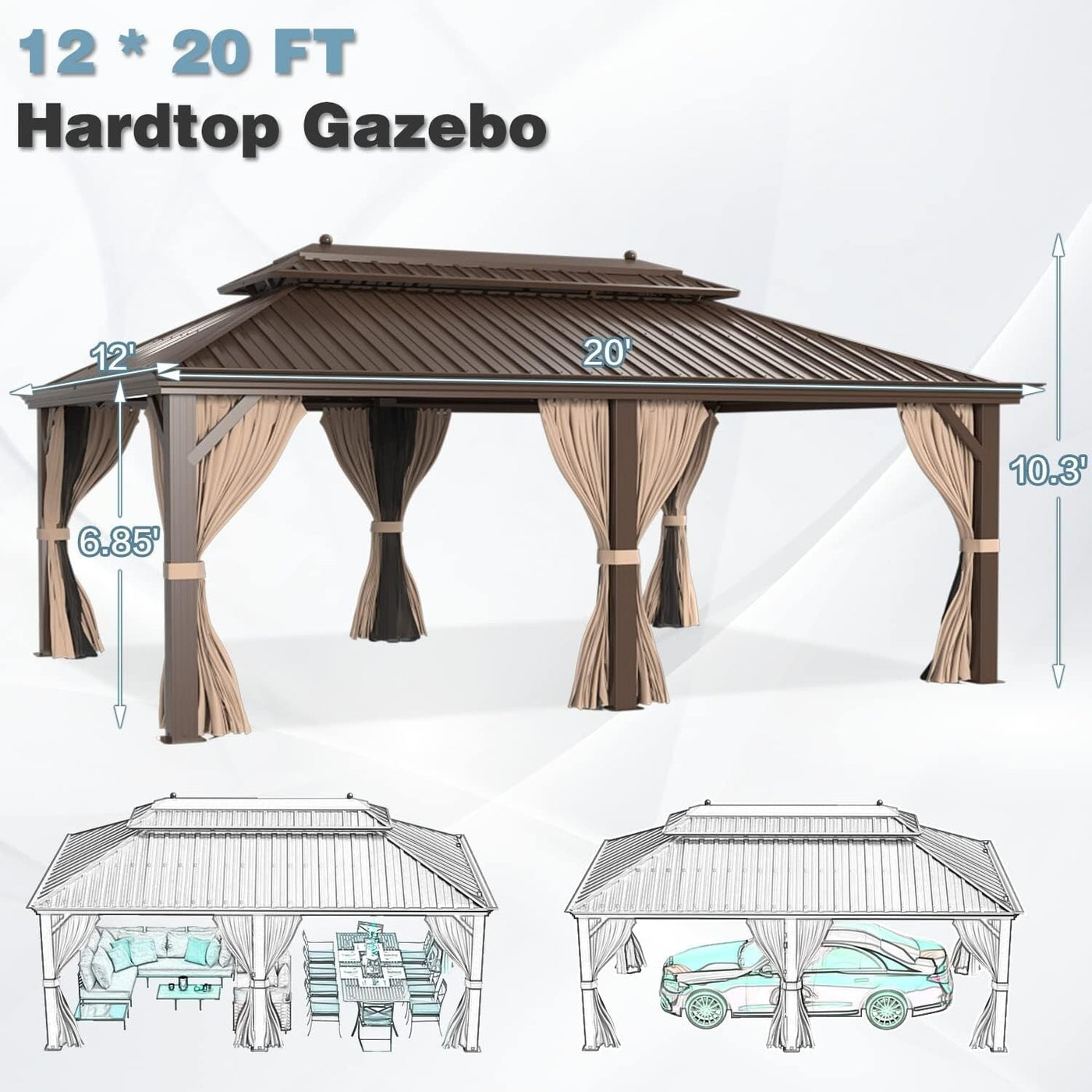Outdoor Hardtop Gazebo with Galvanized Steel Double Roof & Aluminum Frame, Outdoor pergola with Premium Curtains and Nettings