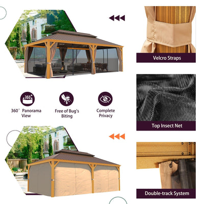 Outdoor Hardtop Gazebo with Galvanized Steel Double Roof & Aluminum Frame, Outdoor pergola with Premium Curtains and Nettings