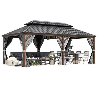 Outdoor Hardtop Gazebo with Galvanized Steel Double Roof & Aluminum Frame, Outdoor pergola with Premium Curtains and Nettings