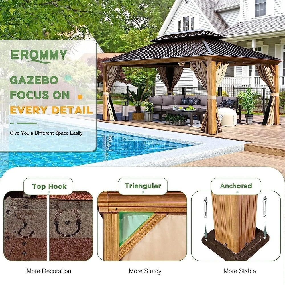 Outdoor Hardtop Gazebo with Galvanized Steel Double Roof & Aluminum Frame, Outdoor pergola with Premium Curtains and Nettings