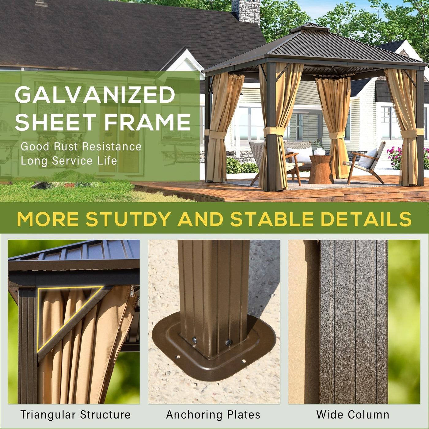 Outdoor Hardtop Gazebo with Galvanized Steel Double Roof & Aluminum Frame, Outdoor pergola with Premium Curtains and Nettings