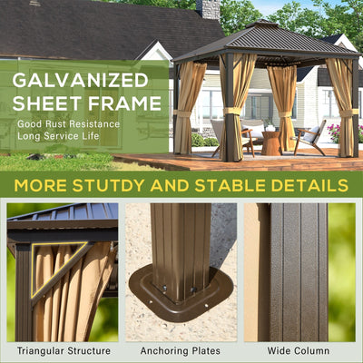 Outdoor Hardtop Gazebo with Galvanized Steel Double Roof & Aluminum Frame, Outdoor pergola with Premium Curtains and Nettings