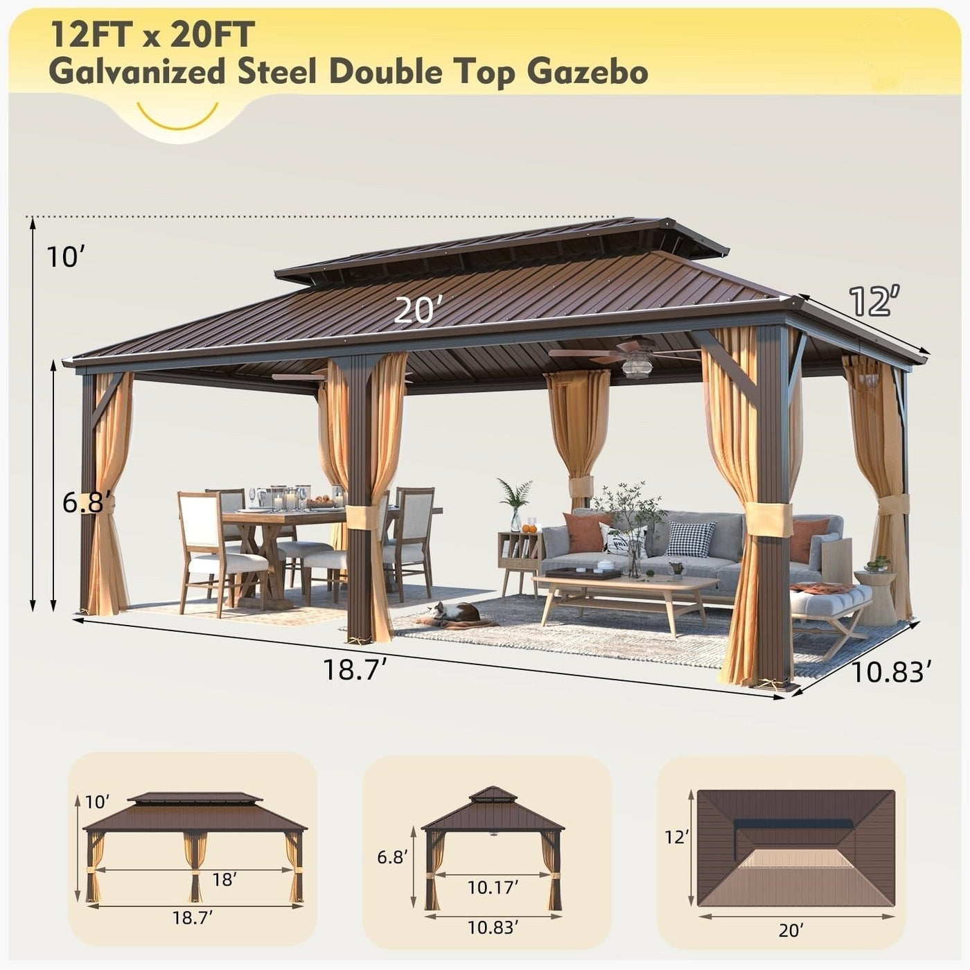 Outdoor Hardtop Gazebo with Galvanized Steel Double Roof & Aluminum Frame, Outdoor pergola with Premium Curtains and Nettings