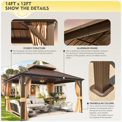 Outdoor Hardtop Gazebo with Galvanized Steel Double Roof & Aluminum Frame, Outdoor pergola with Premium Curtains and Nettings
