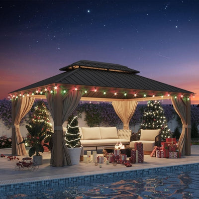 Outdoor Hardtop Gazebo with Galvanized Steel Double Roof & Aluminum Frame, Outdoor pergola with Premium Curtains and Nettings