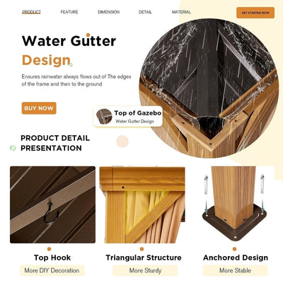 Outdoor Hardtop Gazebo with Galvanized Steel Double Roof & Aluminum Frame, Outdoor pergola with Premium Curtains and Nettings