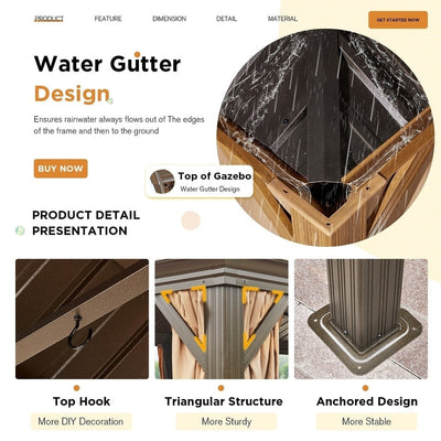 Outdoor Hardtop Gazebo with Galvanized Steel Double Roof & Aluminum Frame, Outdoor pergola with Premium Curtains and Nettings