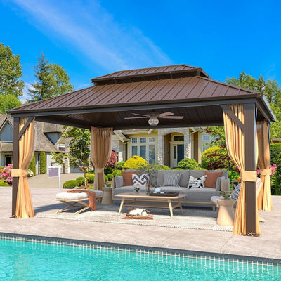 Outdoor Hardtop Gazebo with Galvanized Steel Double Roof & Aluminum Frame, Outdoor pergola with Premium Curtains and Nettings