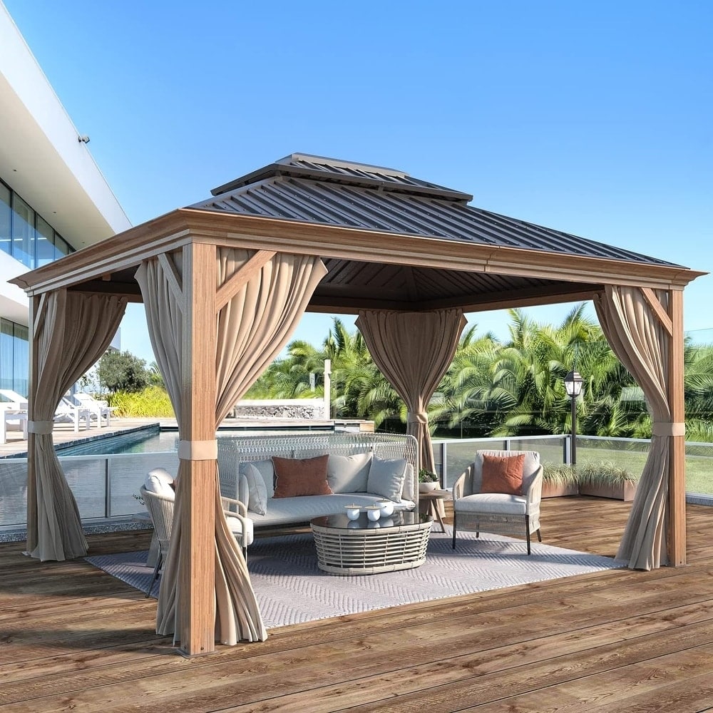 Outdoor Hardtop Gazebo with Galvanized Steel Double Roof & Aluminum Frame, Outdoor pergola with Premium Curtains and Nettings