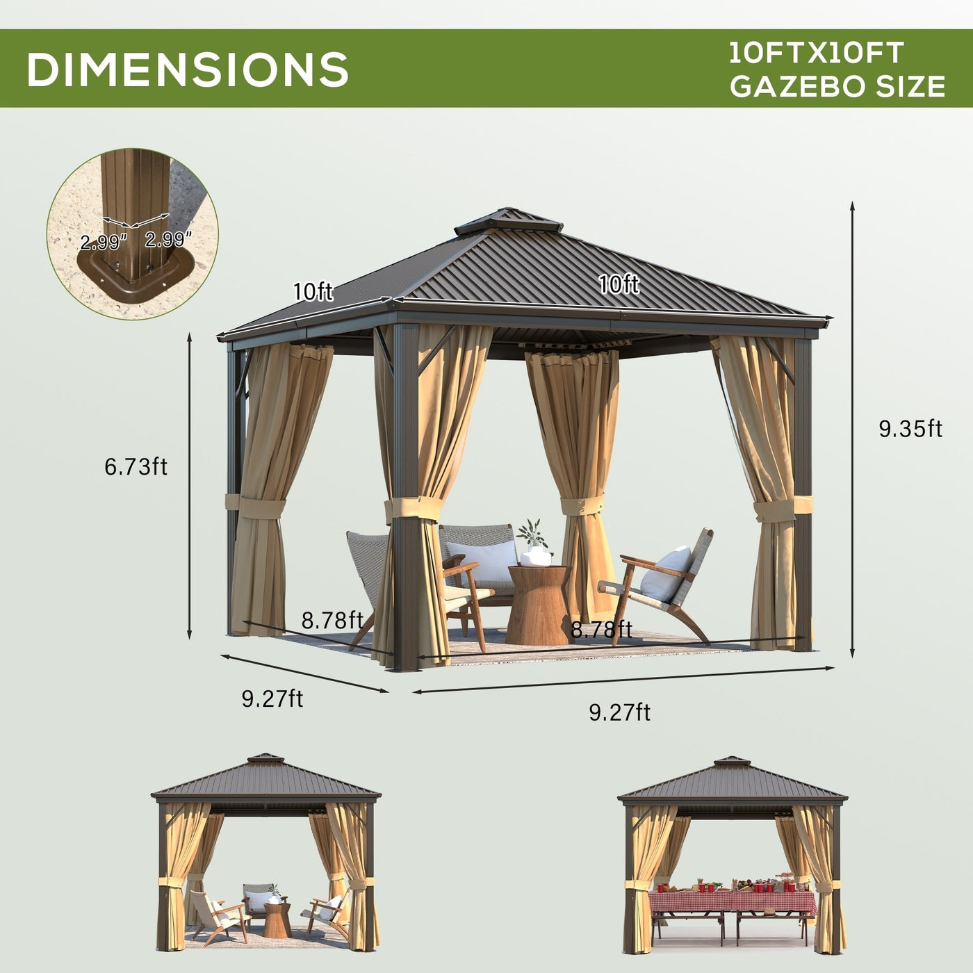 Outdoor Hardtop Gazebo with Galvanized Steel Double Roof & Aluminum Frame, Outdoor pergola with Premium Curtains and Nettings