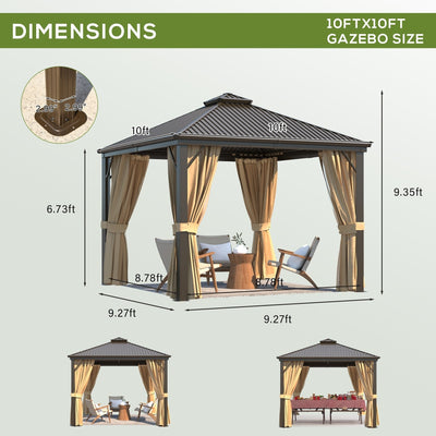 Outdoor Hardtop Gazebo with Galvanized Steel Double Roof & Aluminum Frame, Outdoor pergola with Premium Curtains and Nettings