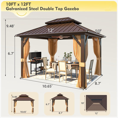 Outdoor Hardtop Gazebo with Galvanized Steel Double Roof & Aluminum Frame, Outdoor pergola with Premium Curtains and Nettings