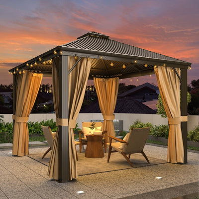 Outdoor Hardtop Gazebo with Galvanized Steel Double Roof & Aluminum Frame, Outdoor pergola with Premium Curtains and Nettings