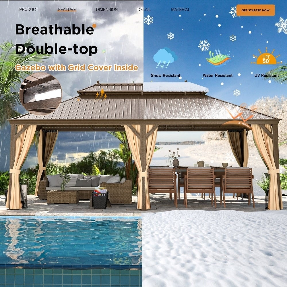 Outdoor Hardtop Gazebo with Galvanized Steel Double Roof & Aluminum Frame, Outdoor pergola with Premium Curtains and Nettings