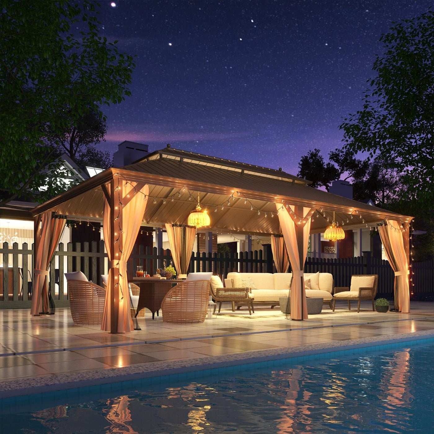 Outdoor Hardtop Gazebo with Galvanized Steel Double Roof & Aluminum Frame, Outdoor pergola with Premium Curtains and Nettings