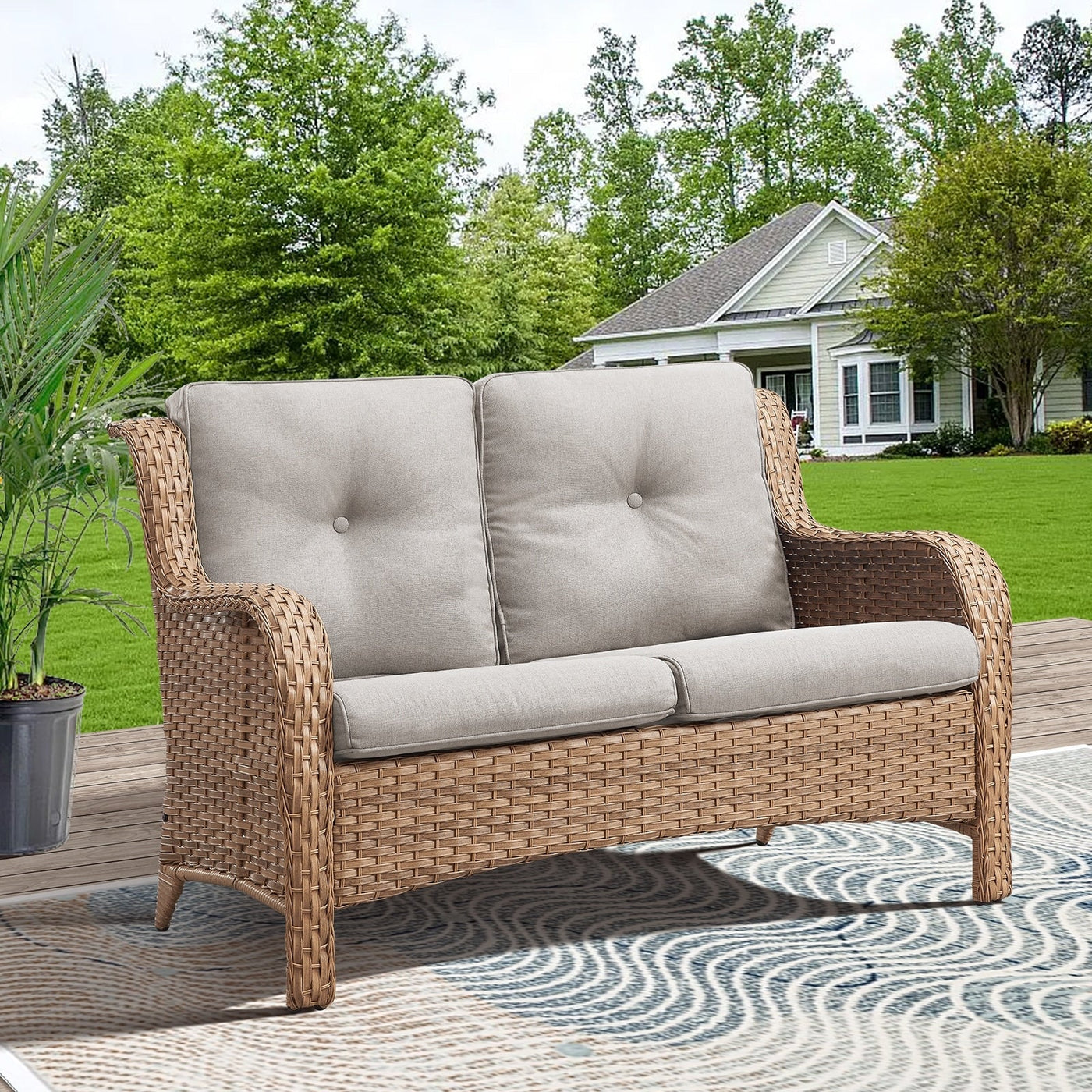 Gymojoy Outdoor Loveseat Wicker Sofa Set Rattan Sofa