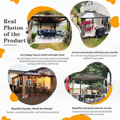 Hardtop Gazebo for Backyard – Permanent Pergola with Netting, Curtains & Double Roof, All-Weather Outdoor Shelter