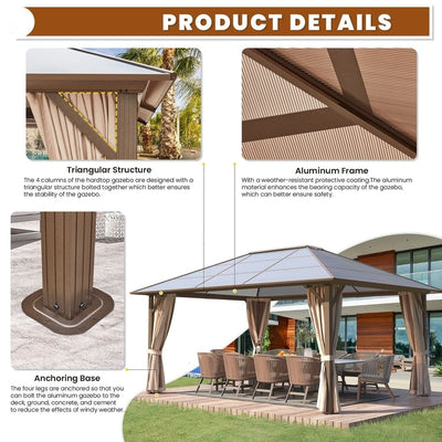 Hardtop Gazebo for Backyard – Permanent Pergola with Netting, Curtains & Double Roof, All-Weather Outdoor Shelter