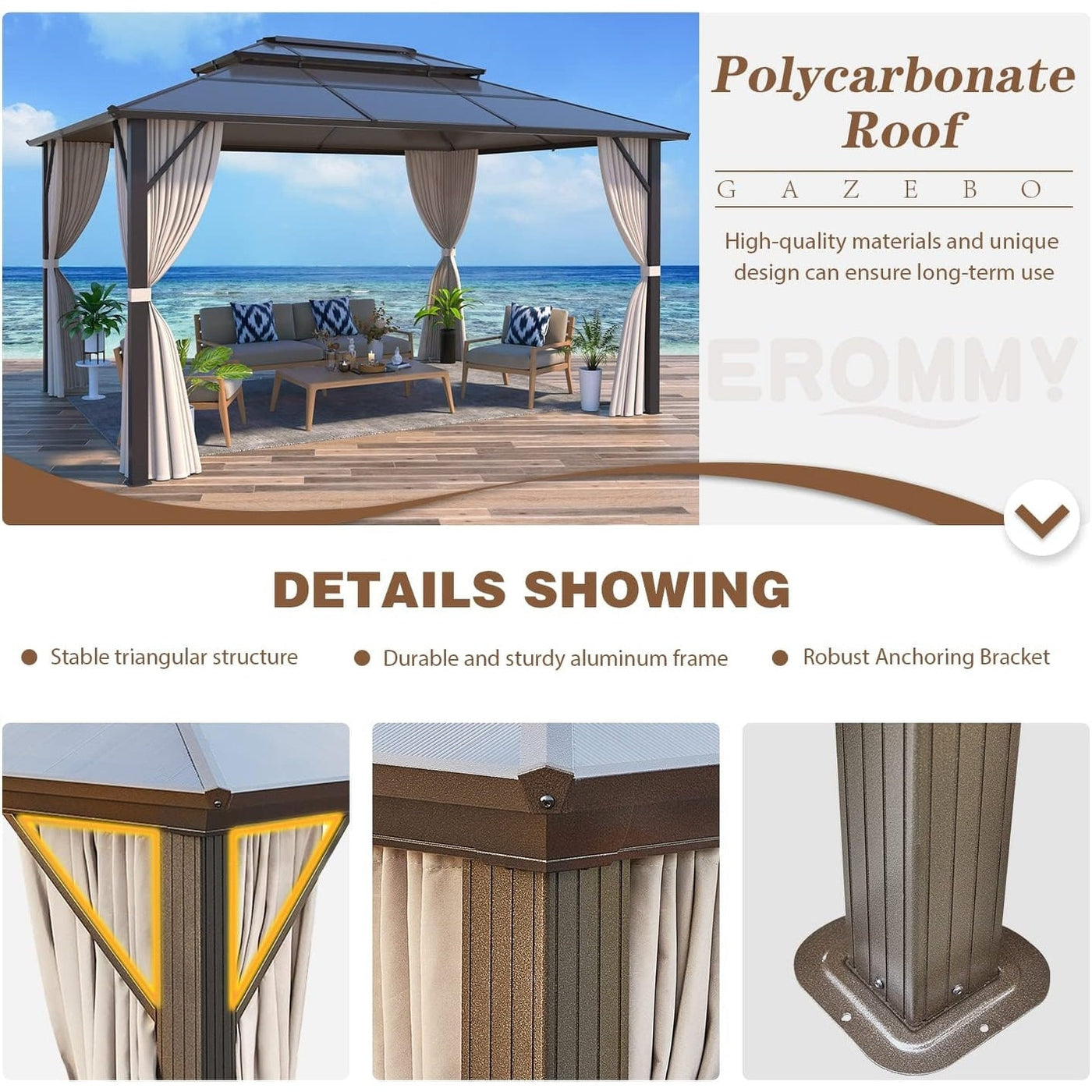 Hardtop Gazebo for Backyard – Permanent Pergola with Netting, Curtains & Double Roof, All-Weather Outdoor Shelter