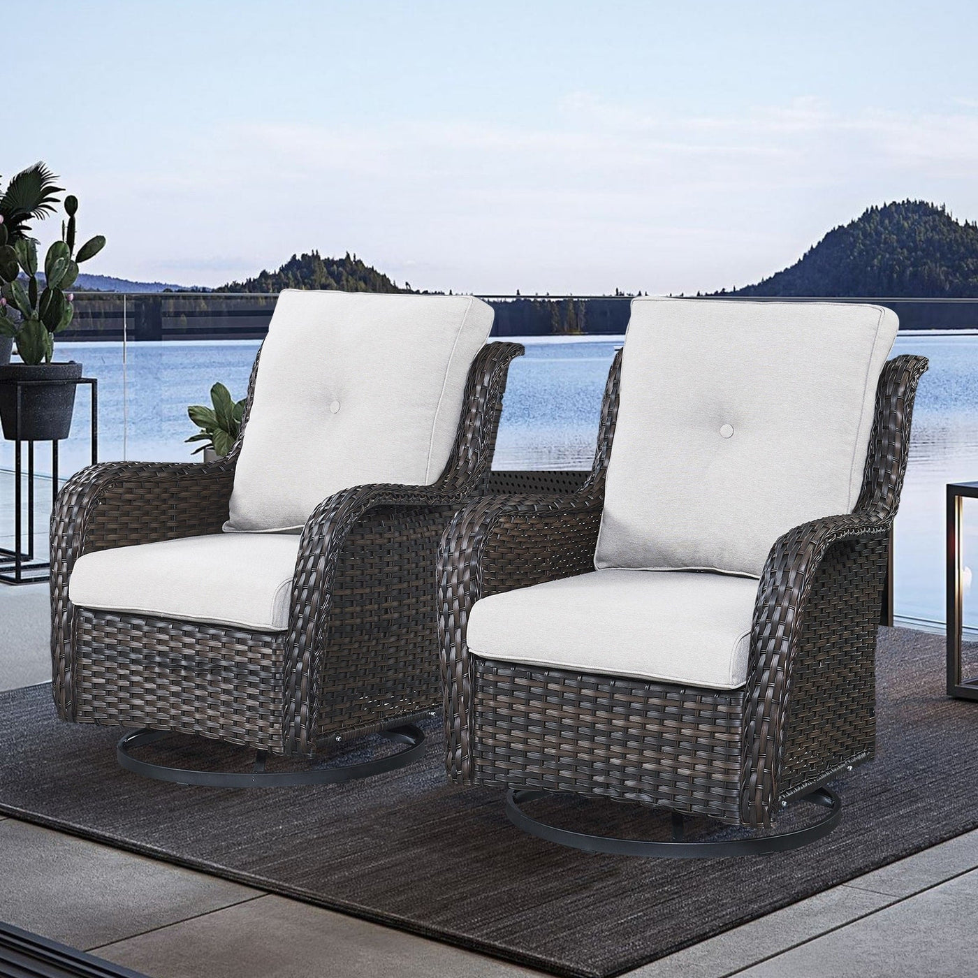 Gymojoy Outdoor Wicker Rocking Lounge Chairs with Swivel Base (Set of 2)