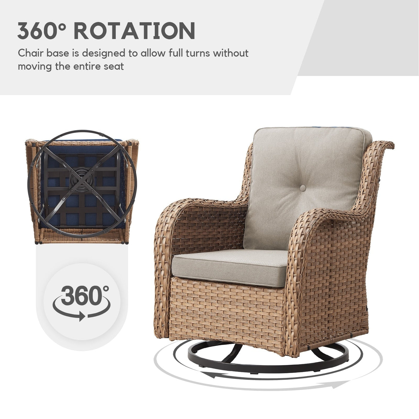 Gymojoy Outdoor Wicker Rocking Lounge Chairs with Swivel Base (Set of 2)