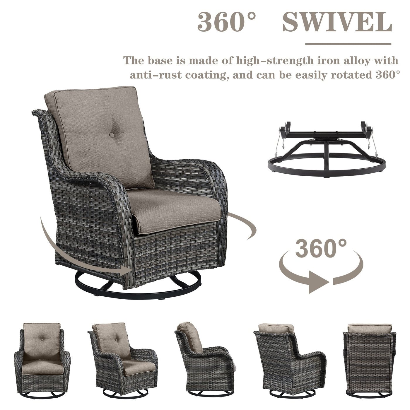 Gymojoy Outdoor Wicker Rocking Lounge Chairs with Swivel Base (Set of 2)