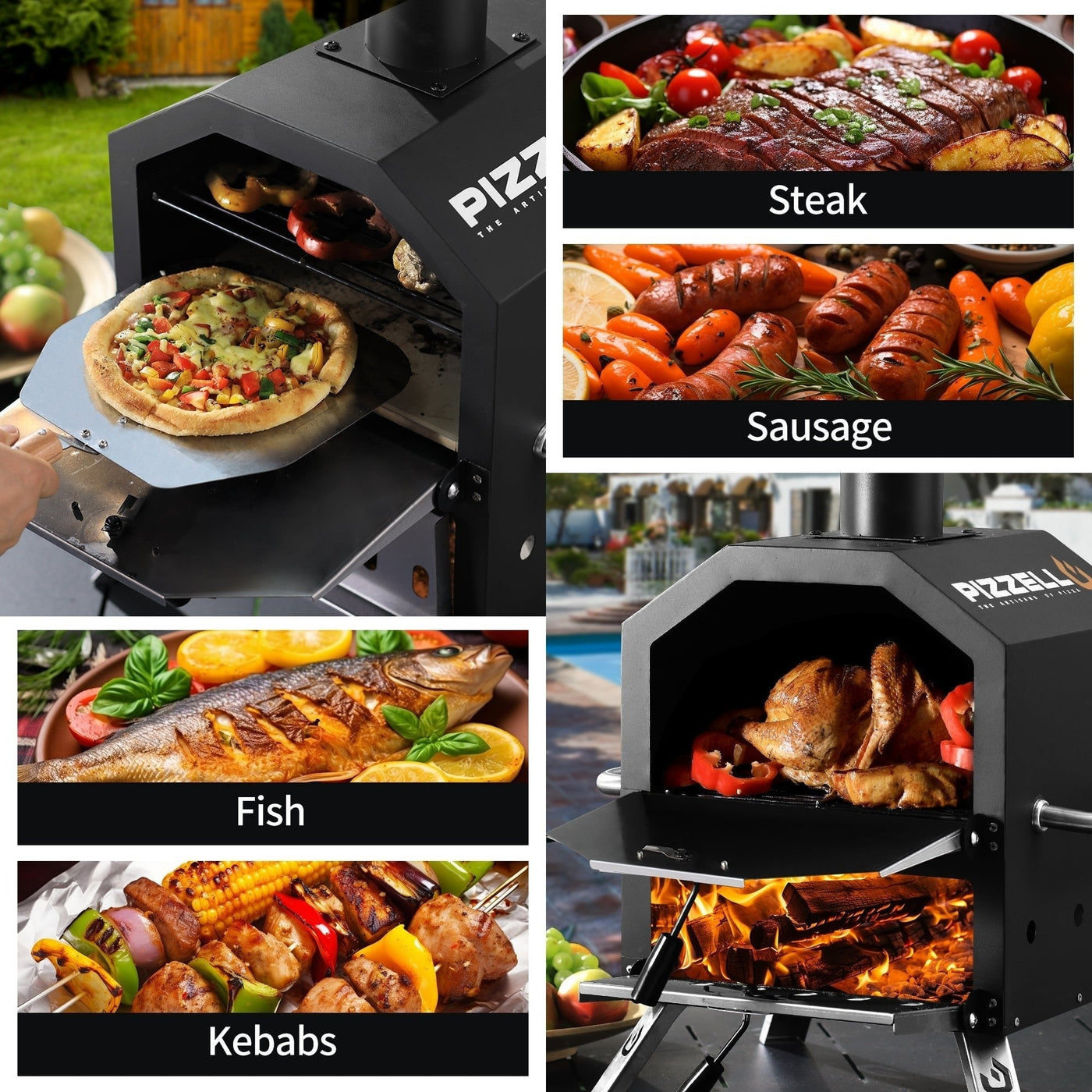 Outdoor Wood Fired Pizza Oven 2-Layer Pizza Maker Outside Pizza Grill for Backyard Parties - 12 inch