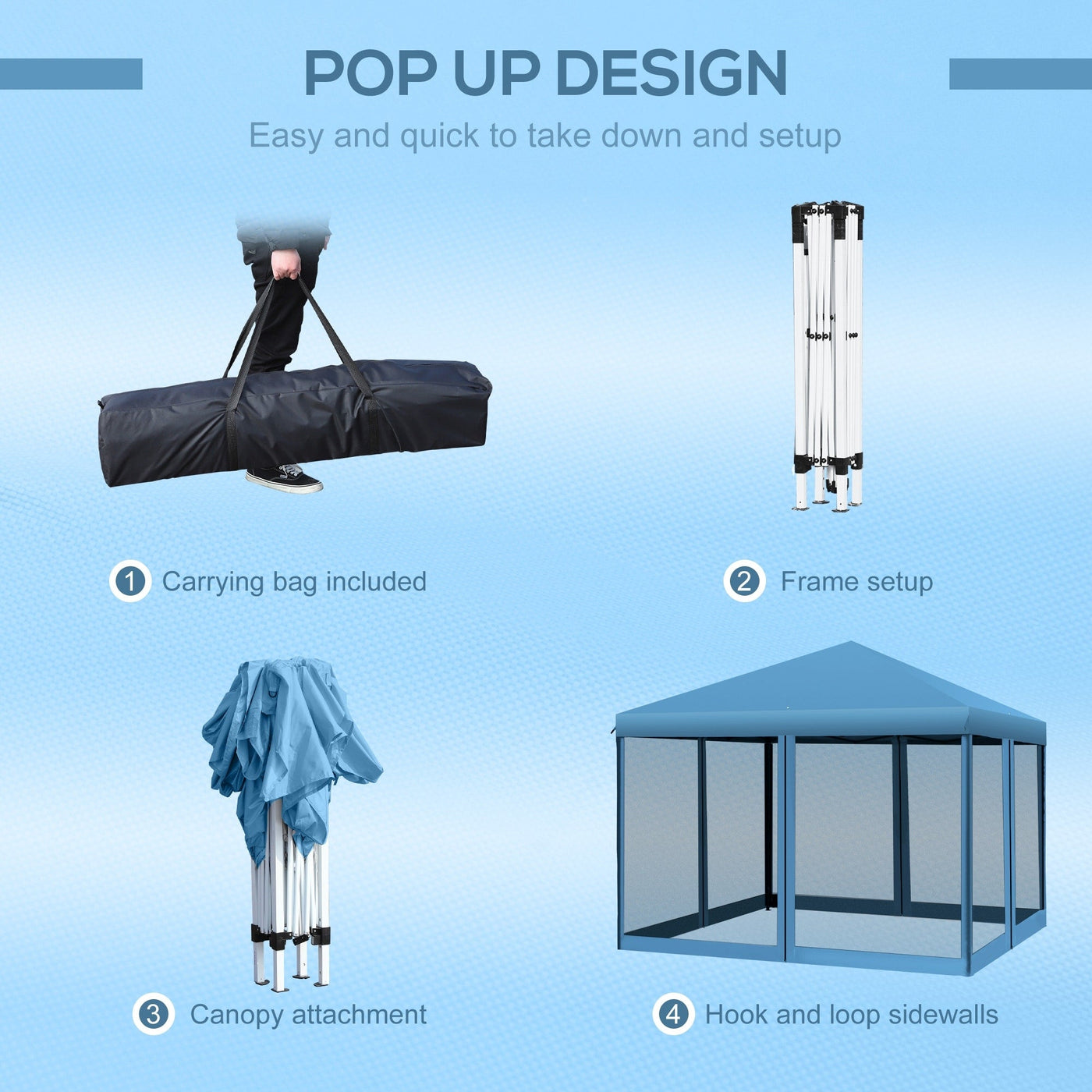 Outsunny 10' x 10' Heavy Duty Pop Up Canopy with Removable Mesh Sidewall Netting, Easy Setup Design, Outdoor Party Event