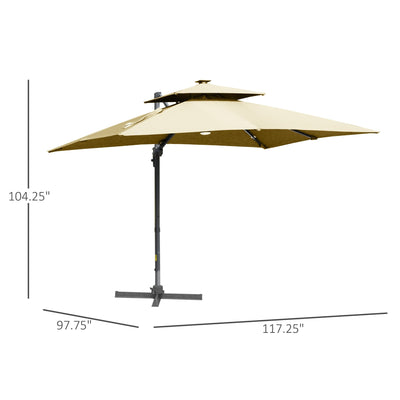 Outsunny 10ft Solar LED Patio Umbrella, Offset Hanging Umbrella with 360° Rotation, Cross Base, 8 Ribs, Tilt and Crank