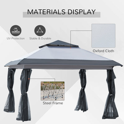 Outsunny 12' x 12' Pop Up Canopy Sun Shade Instant Tent Folding with Mesh Sidewall Netting, 3-Level Adjustable Height