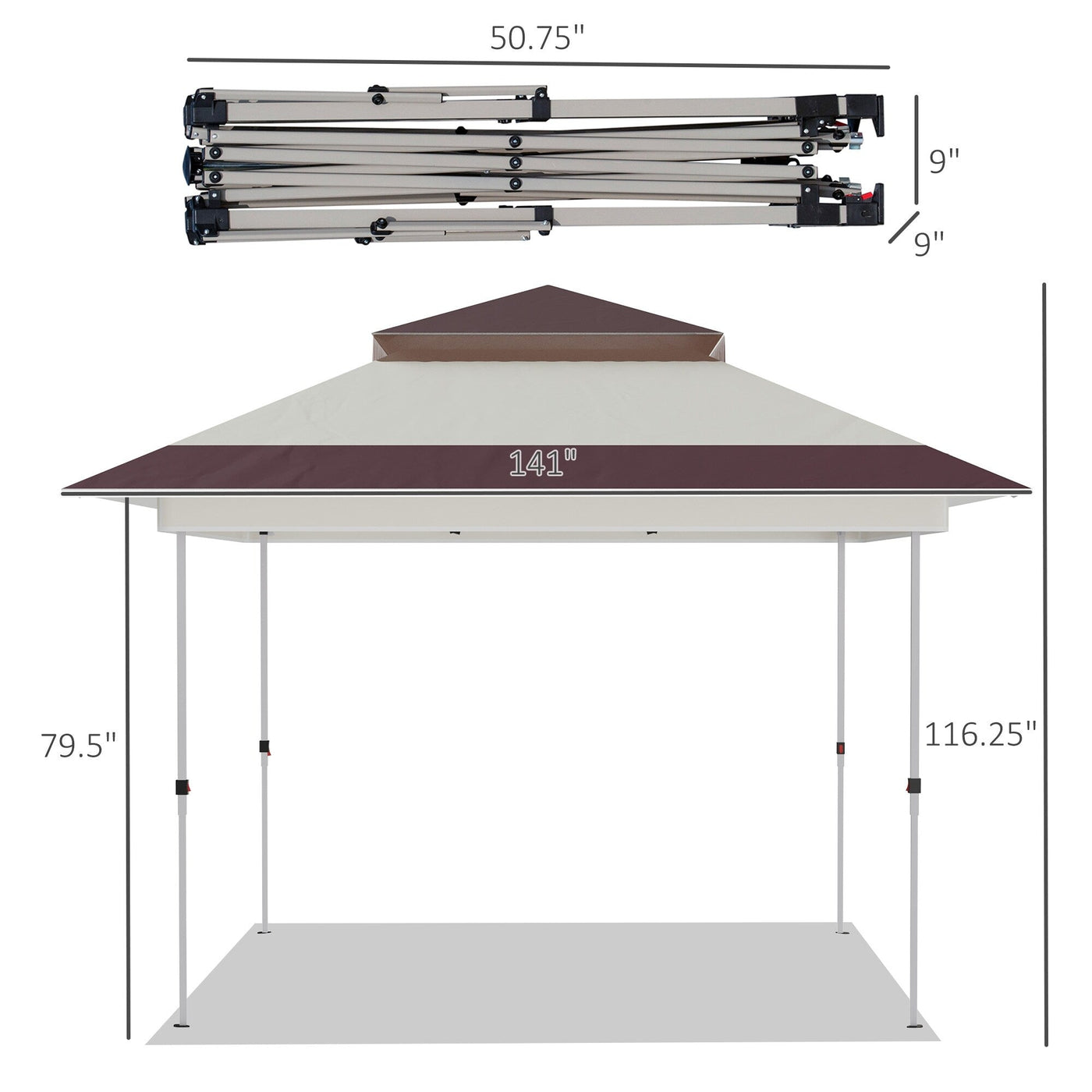 Outsunny 12' x 12' Pop Up Canopy Sun Shade Instant Tent Folding with Mesh Sidewall Netting, 3-Level Adjustable Height