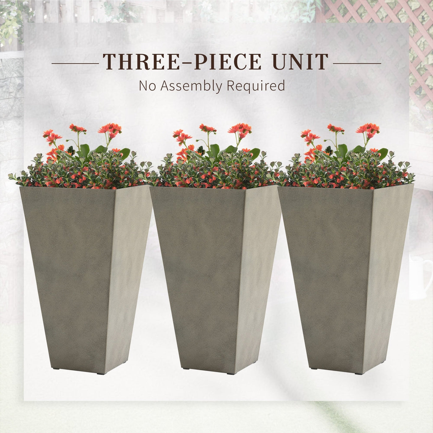 Outsunny 28 Tall Plastic Flower Pot, Set of 3, Large Outdoor & Indoor Plastic Garden Planters, for Entryway, Patio, Yard