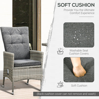 Outsunny 3 Pieces Patio PE Rattan Sofa Set, Outdoor Recliner Chairs Wood Grain plastic Top Coffee Table