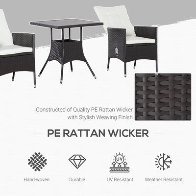 Outsunny 3 Pieces Patio PE Rattan Sofa Set, Outdoor Recliner Chairs Wood Grain plastic Top Coffee Table