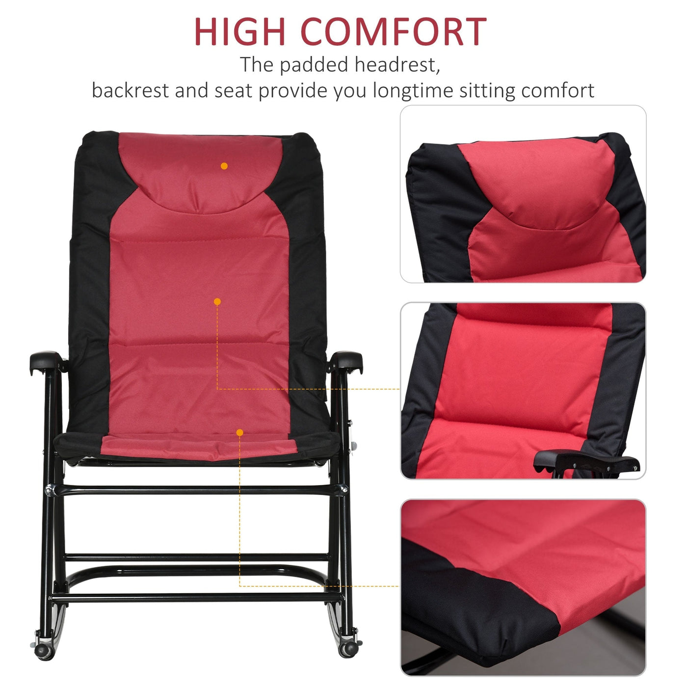 Outsunny Folding Rocking Chair Set with Padded Seat and Back, Pillow