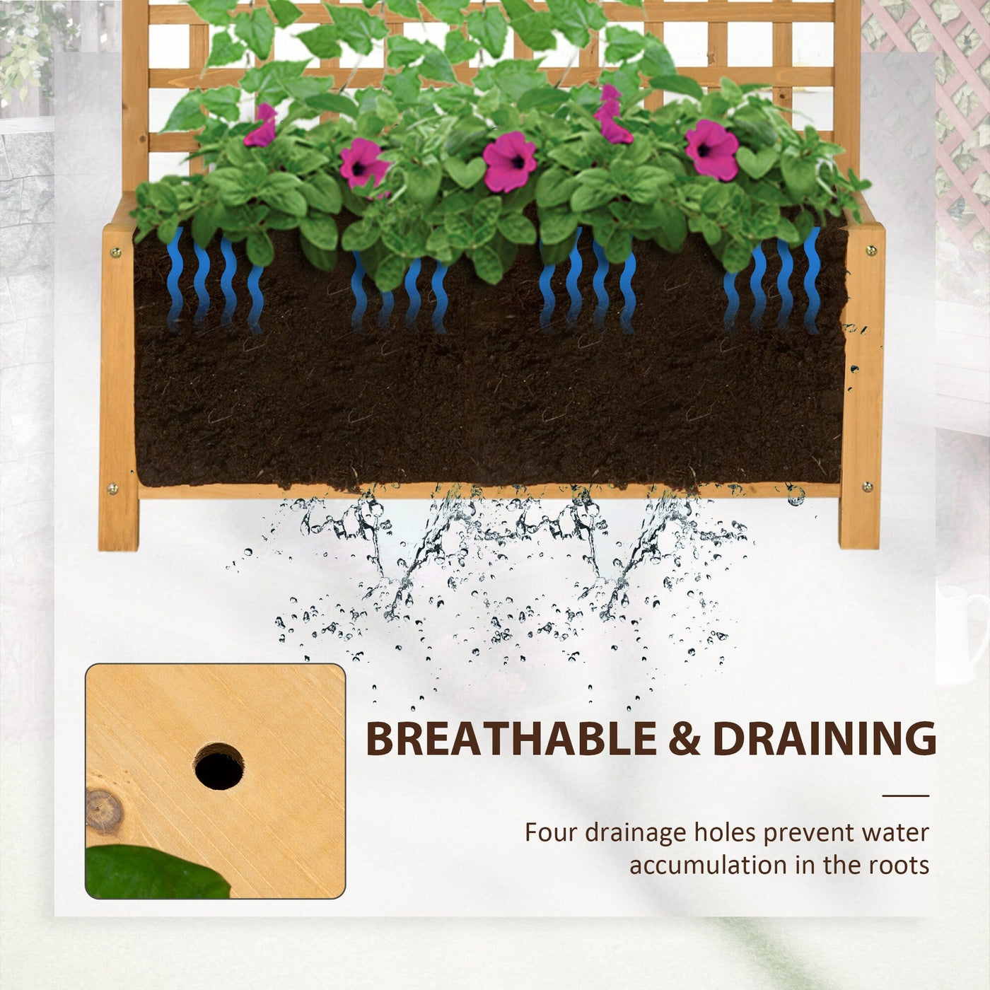 Outsunny Wood Planter with Trellis, Raised Garden Bed for Climbing Plants w/ Drainage Holes and Roof