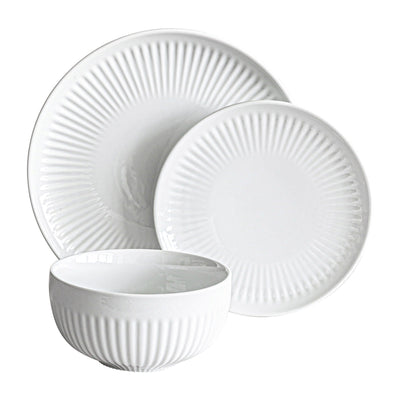 Over and Back White Porcelain 24pc Fluted Dinnerware Set
