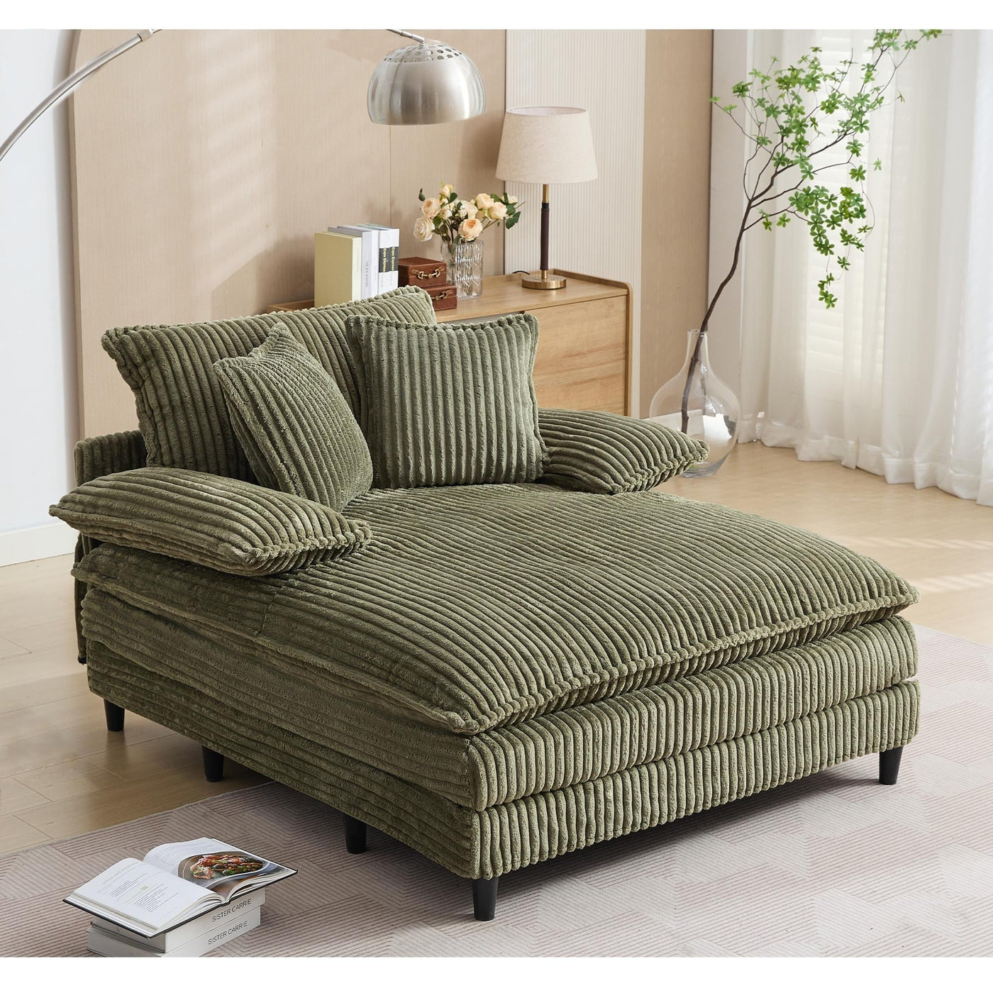 Oversized Chaise Lounge Fluffy Corduroy Sofa Bed Adjustable