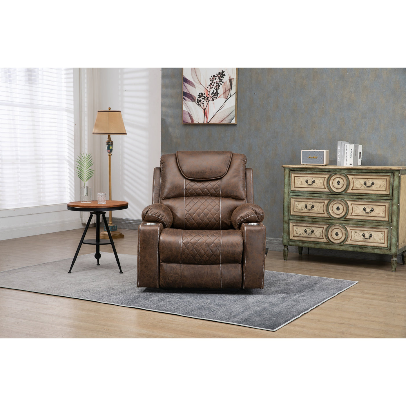 Oversized PU Leather Power Lift Recliner with Massage, Lumbar Heating, Cup Holder, 180¡ã Flat Lay