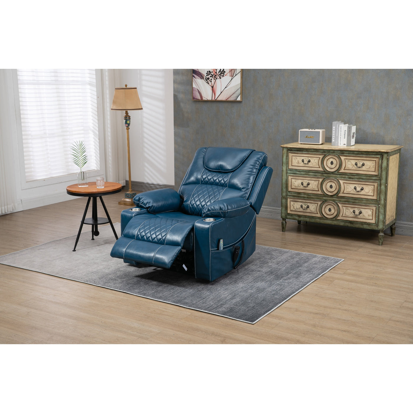 Oversized PU Leather Power Lift Recliner with Massage, Lumbar Heating, Cup Holder, 180¡ã Flat Lay