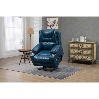 Oversized PU Leather Power Lift Recliner with Massage, Lumbar Heating, Cup Holder, 180¡ã Flat Lay