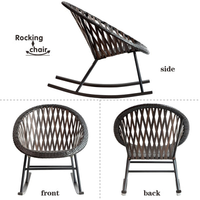 OVIOS 3-piece Patio Rocking Chair Bistro Set with Glass Coffee Table