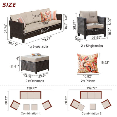 OVIOS 5-piece Patio Furniture Wicker Outdoor High-back Seating Set