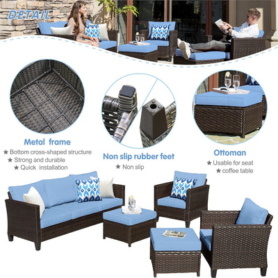OVIOS 5-piece Patio Furniture Wicker Outdoor High-back Seating Set