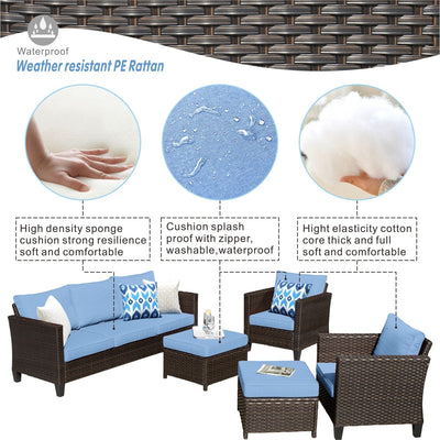 OVIOS 5-piece Patio Furniture Wicker Outdoor High-back Seating Set