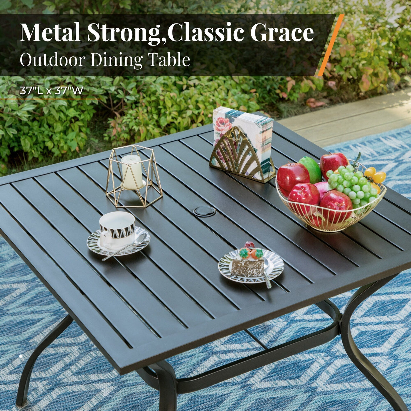 MAISON ARTS 6-Piece Patio Dining Set with 10ft 3 Tier Auto-tilt Umbrella: 4 Metal Outdoor Chairs 1 Metal Square Dining Table